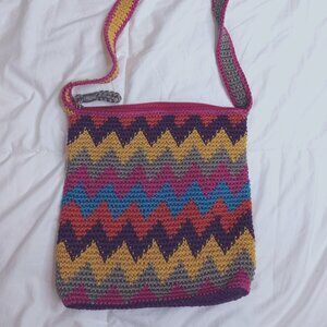 The Sak Vintage Y2K Rainbow Chevron Zig Zag Boho Crochet Hobo Shoulder Bag